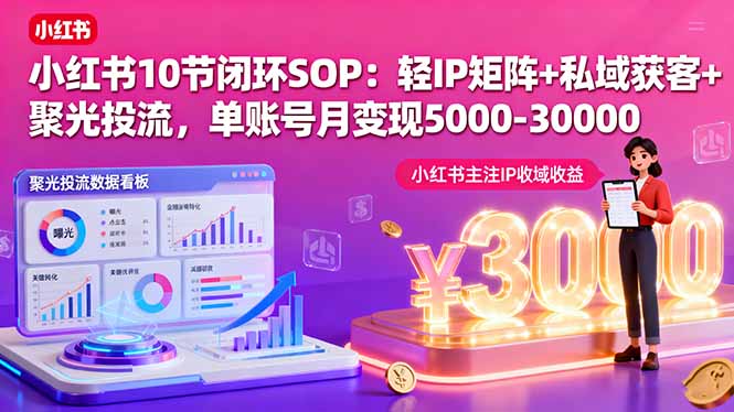 小红书10节闭环SOP：轻IP矩阵+私域获客+聚光投流，单账号月变现5000-30000-优优云网创优优云网创资源站