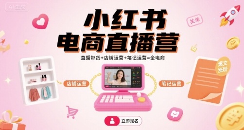 小红书电商直播营，直播带货+店铺运营+笔记运营=全电商-优优云网创优优云网创资源站