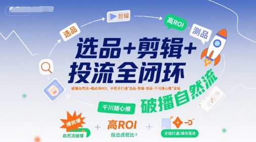 选品+剪辑+投流全闭环，破播自然流+撬动高ROI，手把手打通“选品-剪辑-测品-千川随心推”全链-优优云网创优优云网创资源站