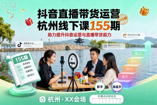 抖音直播带货运营杭州线下课155期，助力提升抖音运营与直播带货能力-优优云网创优优云网创资源站