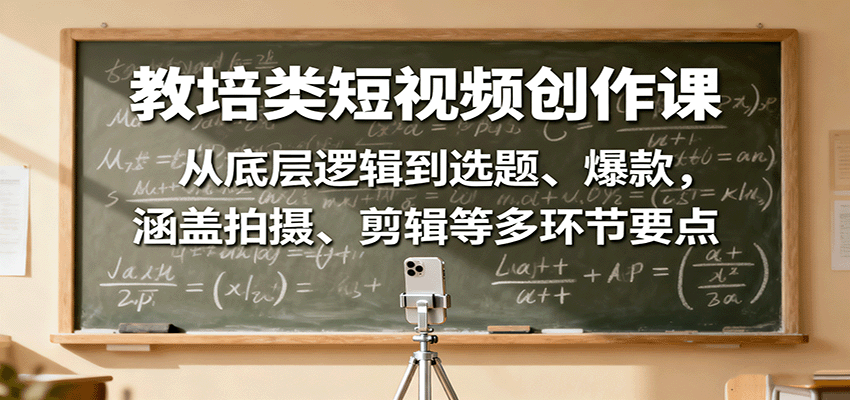 教培类短视频创作课：从底层逻辑到选题、爆款，涵盖拍摄、剪辑等多环节要点-优优云网创优优云网创资源站