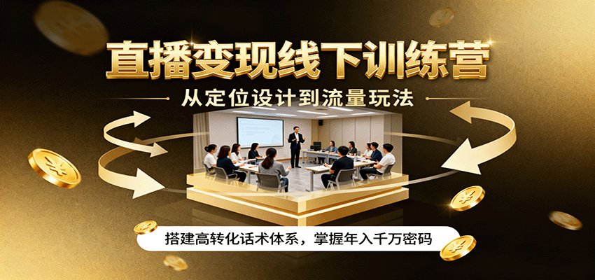 直播变现线下训练营，从定位设计到流量玩法，搭建高转化话术体系，掌握年入千万密码-优优云网创优优云网创资源站