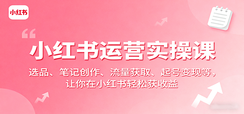 小红书运营实操课：选品、笔记创作、流量获取、起号变现等，让你在小红书轻松获收益-优优云网创优优云网创资源站