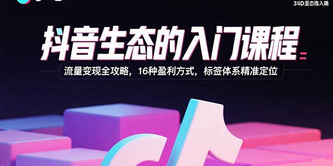抖音生态的入门课程：流量变现全攻略，16种盈利方式，标签体系精准定位-优优云网创优优云网创资源站