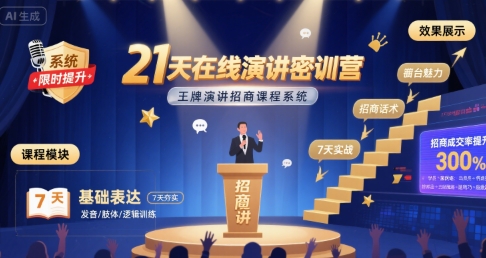 21天在线演讲密训营，王牌演讲招商课程系统-优优云网创优优云网创资源站