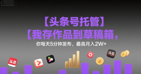 【头条号托管 】我存作品到草稿箱，你每天5分钟发布，最高月入2W+【揭秘】-优优云网创优优云网创资源站