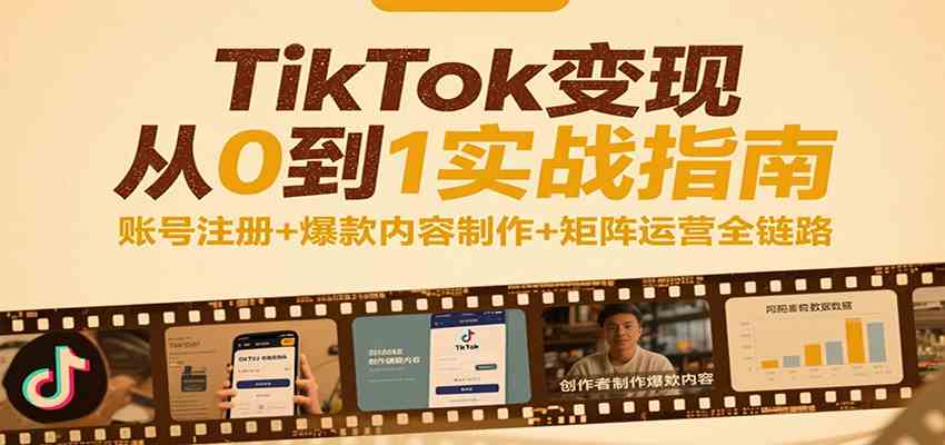 TikTok变现从0到1实战指南：账号注册+爆款内容制作+矩阵运营全链路-优优云网创优优云网创资源站