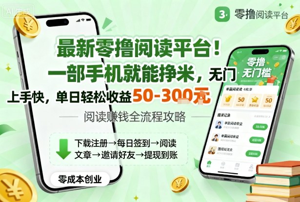 最新零撸阅读平台！一部手机就能挣米，无门槛上手快，单日轻松收益50-3张【揭秘】-优优云网创优优云网创资源站