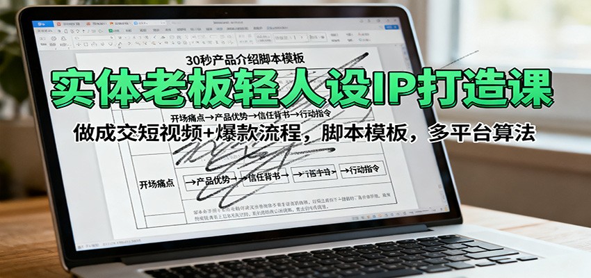 实体老板轻人设IP打造课：做成交短视频+爆款流程，脚本模板，多平台算法-优优云网创