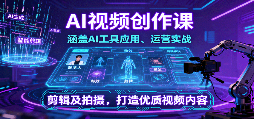 AI视频创作课，涵盖AI工具应用、运营实战、剪辑及拍摄，打造优质视频内容-优优云网创优优云网创资源站