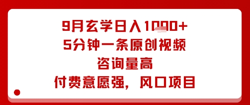 9月玄学日入1k+玩法，5分钟一条原创视频，咨询量高，付费意愿强，风口项目-优优云网创优优云网创资源站