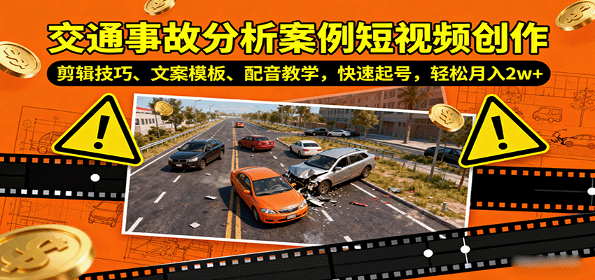 交通事故分析案例短视频创作，剪辑技巧、文案模板、配音教学，快速起号，轻松月入2w+-优优云网创优优云网创资源站