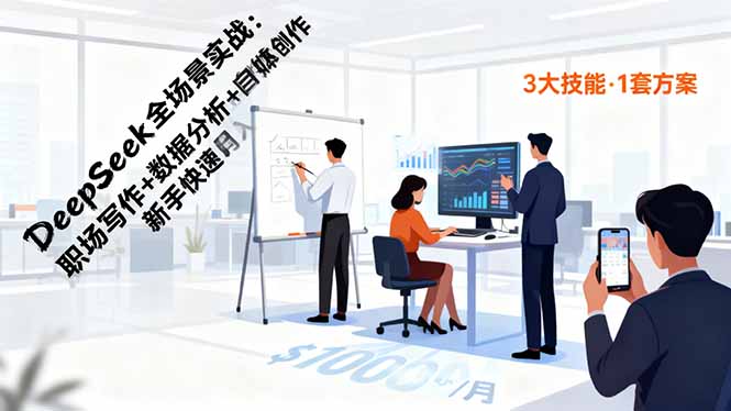 DeepSeek全场景实战：职场写作+数据分析+自媒体创作，新手快速月入过万-优优云网创