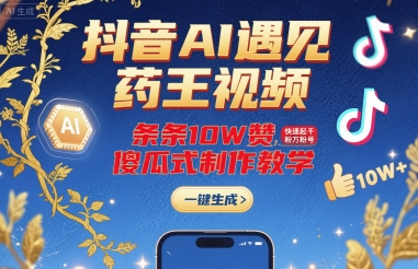 抖音AI遇见药王视频，条条10W赞，快速起千粉万粉号，傻瓜式制作教学-优优云网创优优云网创资源站
