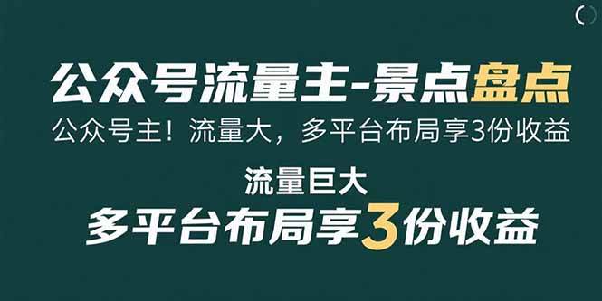 （15553期）公众号流量主-景点盘点 流量巨大 多平台布局享3份收益-优优云网创优优云网创资源站
