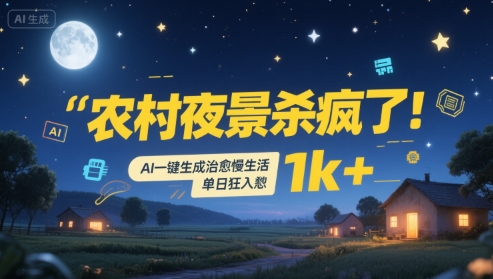 农村夜景杀疯了！AI一键生成治愈系慢生活，单日狂入1k+-优优云网创优优云网创资源站