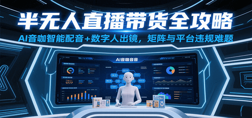 半无人直播带货全攻略：AI音咖智能配音+数字人出镜，解决账号矩阵与平台违规难题-优优云网创优优云网创资源站