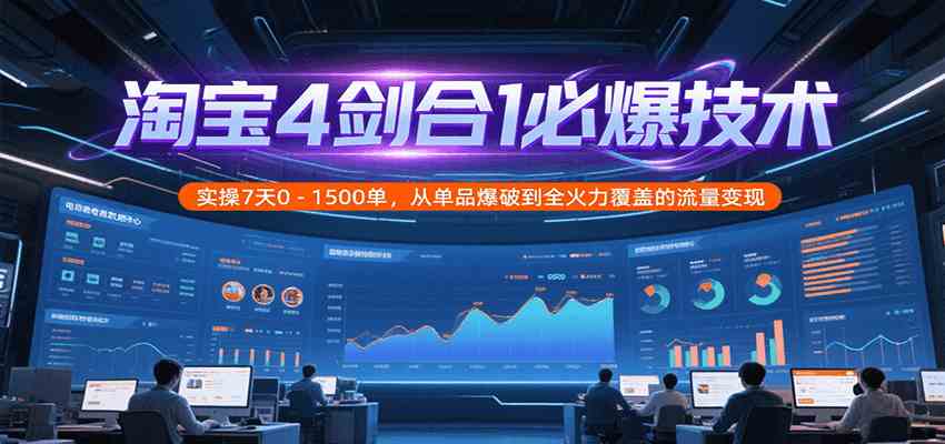 淘宝4剑合1必爆技术，实操7天0-1500单，从单品爆破到全火力覆盖的流量变现-优优云网创优优云网创资源站