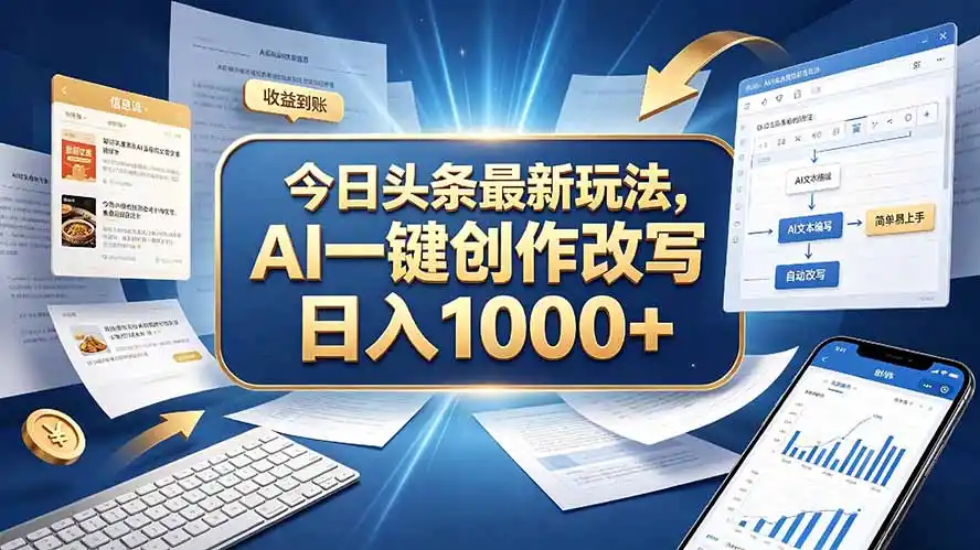 今日头条最新玩法,AI 一键创作改写,简单易上手,轻松日入 1000 +- 0成本轻资产创业 | 虚拟项目 | 一人公司落地平台|清创生财清风筹谋网赚库