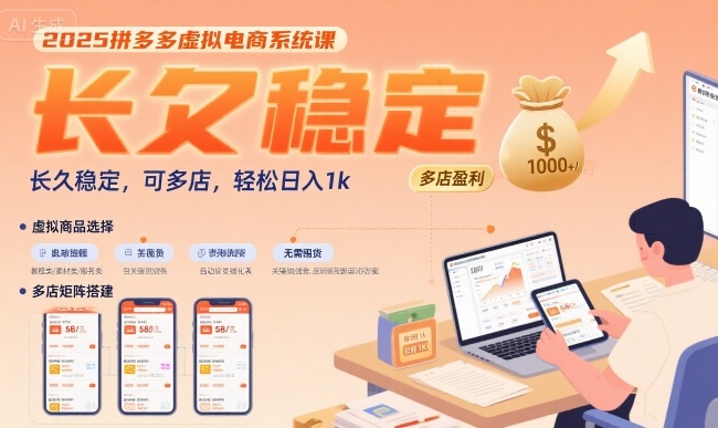 2025拼多多虚拟电商系统课，长久稳定，可多店，轻松日入1k-优优云网创优优云网创资源站