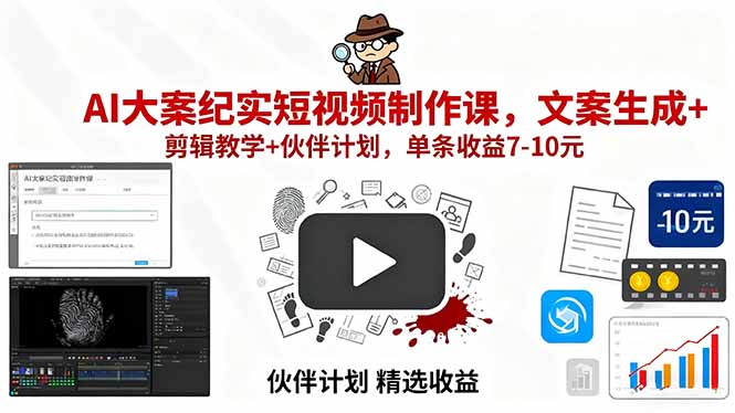 AI大案纪实短视频制作课，文案生成+剪辑教学+伙伴计划，单条收益7-10元-优优云网创优优云网创资源站