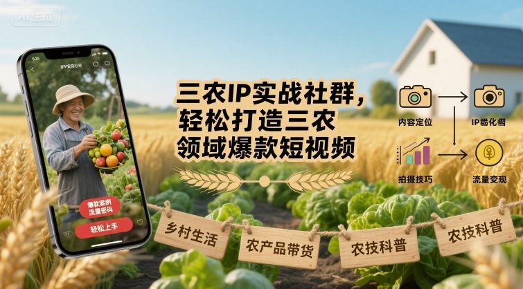 三农IP实战社群，轻松打造三农领域爆款短视频-优优云网创优优云网创资源站