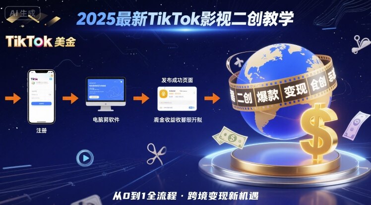 2025年最新TikTok影视二创教学，从注册到发布撸美金全流程，跨境变现新机遇-优优云网创优优云网创资源站