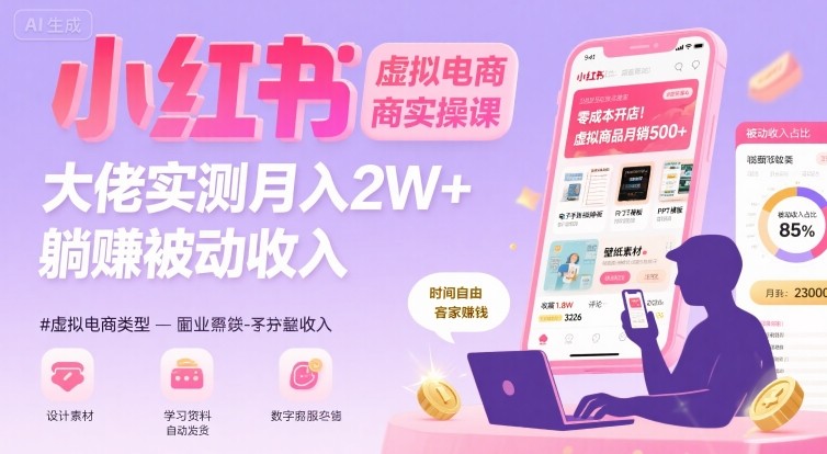 小红书虚拟电商，大佬实测月入2W+，实现被动收入-优优云网创优优云网创资源站