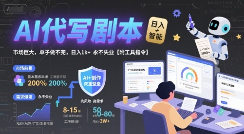 AI代写剧本，市场巨大，单子做不完，日入1k+ 永不失业【附工具指令】-优优云网创优优云网创资源站
