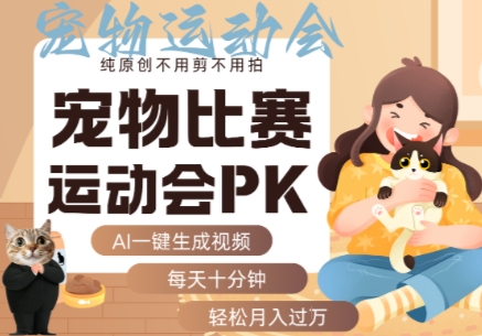 AI一键生成宠物比赛运动会PK视频，纯原创不用剪不用拍，每天十分钟，轻松月入过1W+-优优云网创优优云网创资源站