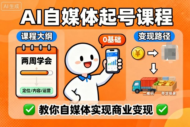 AI自媒体起号课程，0基础小白两周学会，教你自媒体实现商业变现-优优云网创优优云网创资源站