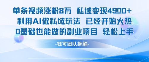 单条视频私域变现4.9k+利用AI做私域玩法 已经开始火热0基础也能做的副业项目轻松上手-优优云网创优优云网创资源站