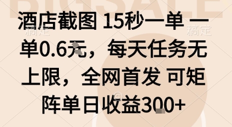 酒店截图15秒一单，一单0.6米，每天任务无上限，全网首发可矩阵单日收益3张【揭秘】-优优云网创优优云网创资源站