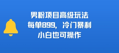 男粉项目高级玩法，每单899，冷门暴利，小白也可操作-优优云网创优优云网创资源站