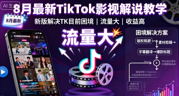 8月最新TikTok影视解说教学，新版解决TK目前困境，流量大，收益高-优优云网创优优云网创资源站