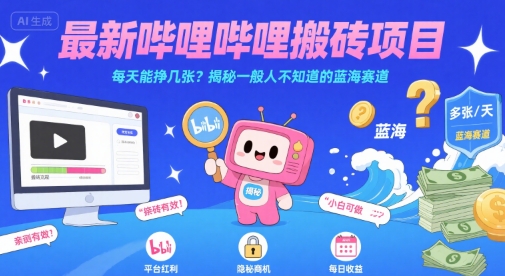 最新哔哩哔哩上B站搬砖项目，每天能挣几张？揭秘一般人不知道的蓝海赛道-优优云网创优优云网创资源站