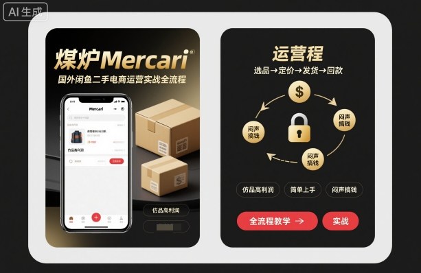 煤炉Mercari国外闲鱼二手电商运营实战全流程,仿品高利润,简单上手,闷声搞钱-优优云网创