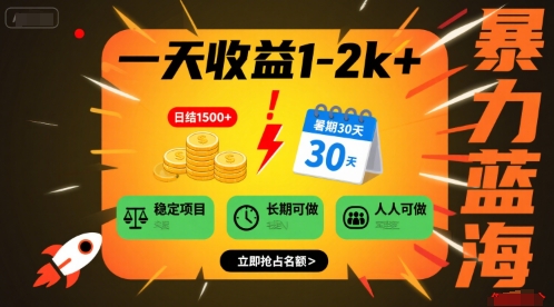 一天收益1-2k+ 稳定项目，暑期暴力蓝海项目，长期稳定，人人可做【揭秘】-优优云网创优优云网创资源站