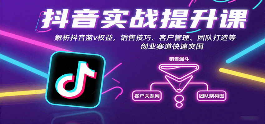 抖音实战提升课：解析抖音蓝v权益，销售技巧、客户管理、团队打造等创业赛道快速突围-优优云网创优优云网创资源站